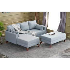 Set canapea si bancheta Bella, sezlong stanga, albastru, material textil