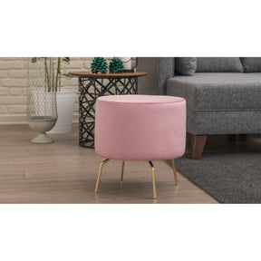 Taburet Octo, cadru lemn de fag/50% poliester si 50% bumbac, picioare metalice, stofa roz, 40x40 cm