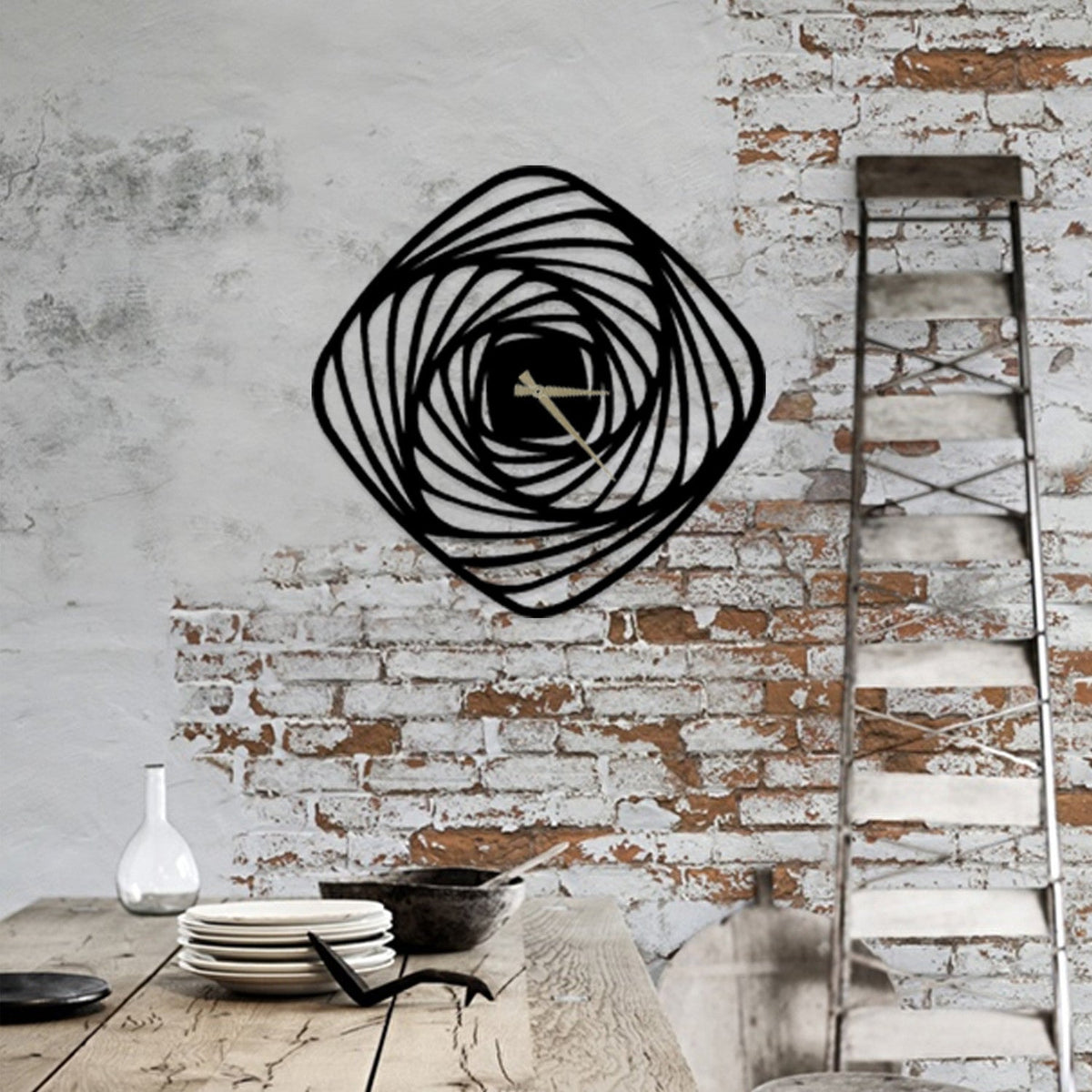 Ceas de perete decorativ, metal 100%. negru, 50 x 50 cm