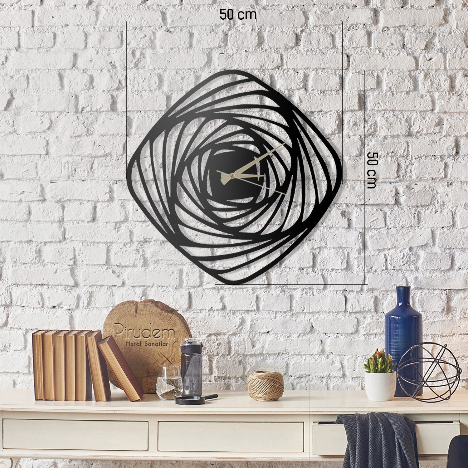 Ceas de perete decorativ, metal 100%. negru, 50 x 50 cm