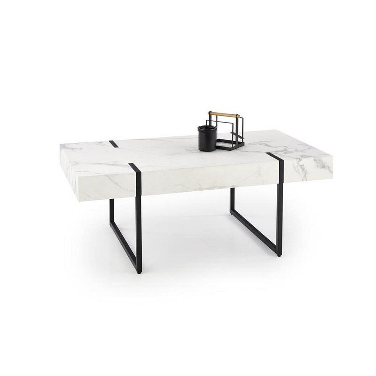 Masuta cafea Blanca, marmura alba/negru, 110x60x43 cm