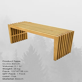 Banca Gudas Medium, stejar, lemn, 120x36x45 cm