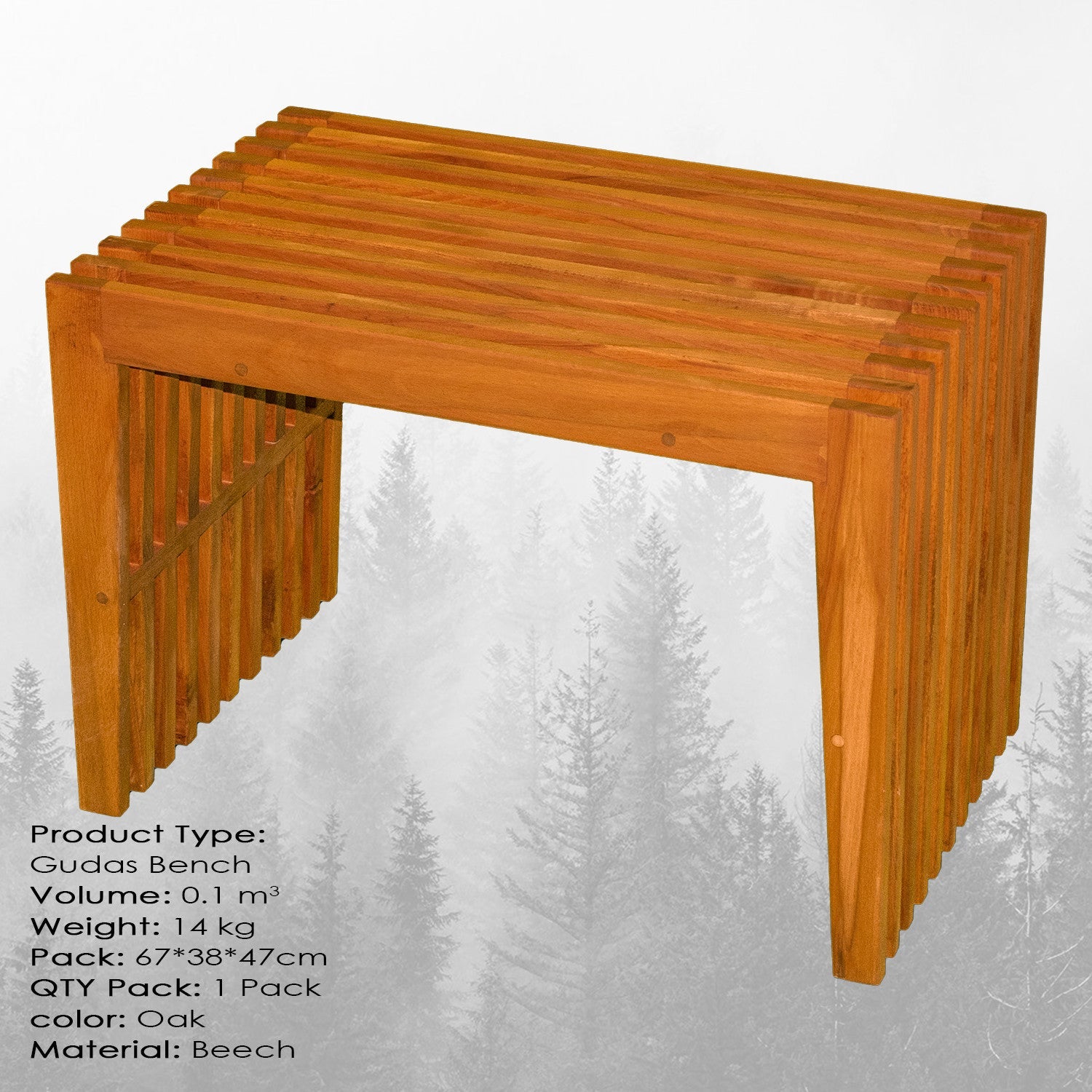 Banca Gudas Small, stejar, lemn, 65x36x45 cm