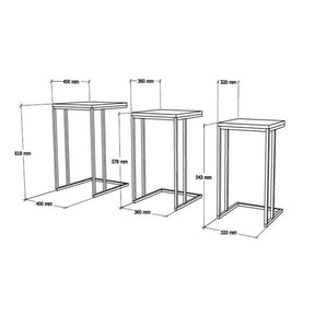 Set 3 masute Pino, nuc/negru, 100% PAL melaminat, 40x60x40 cm