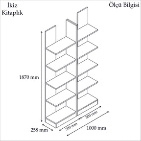 Biblioteca Ikiz, din PAL melaminat, alb, 100x26x187 cm