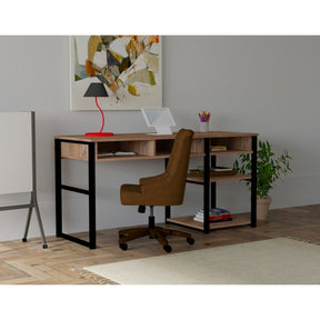 Birou Emro, din PAL melaminat, nuc/negru, 150x59x76 cm