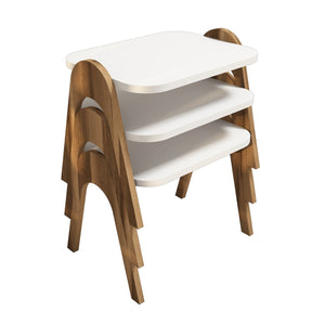 Set 3 masute Paris, din PAL melaminat, nuc/alb, 48.6x42x35.5 cm
