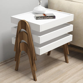 Set masute de cafea Roma, din PAL melaminat, nuc/alb, 54x64x40(x3) cm