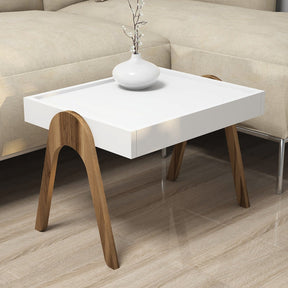 Set masute de cafea Roma, din PAL melaminat, nuc/alb, 54x64x40(x3) cm