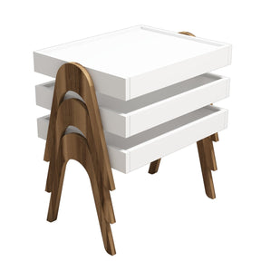 Set masute de cafea Roma, din PAL melaminat, nuc/alb, 54x64x40(x3) cm