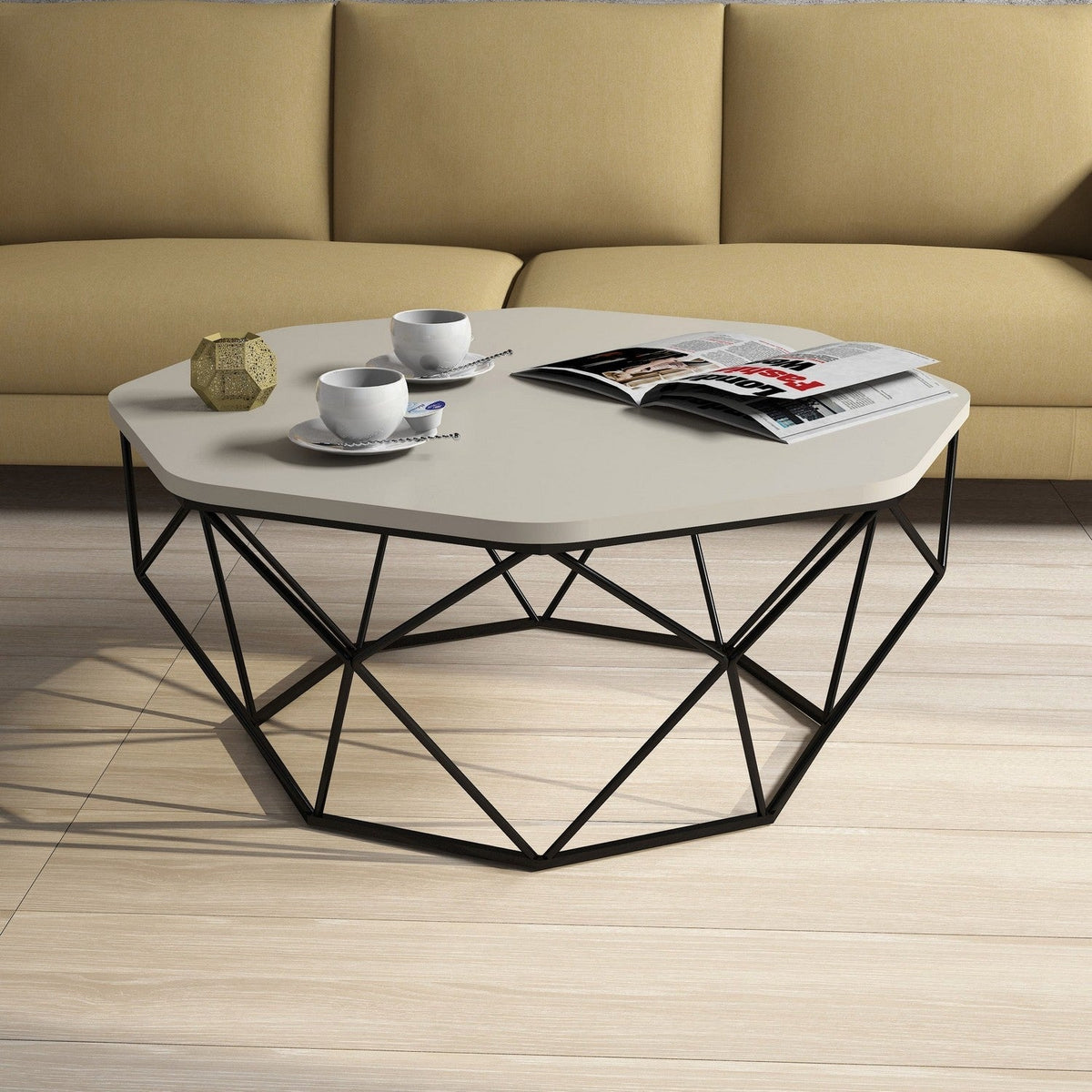 Masuta de cafea Diamond, bej, PAL melaminat/metal, 90x38x90 cm