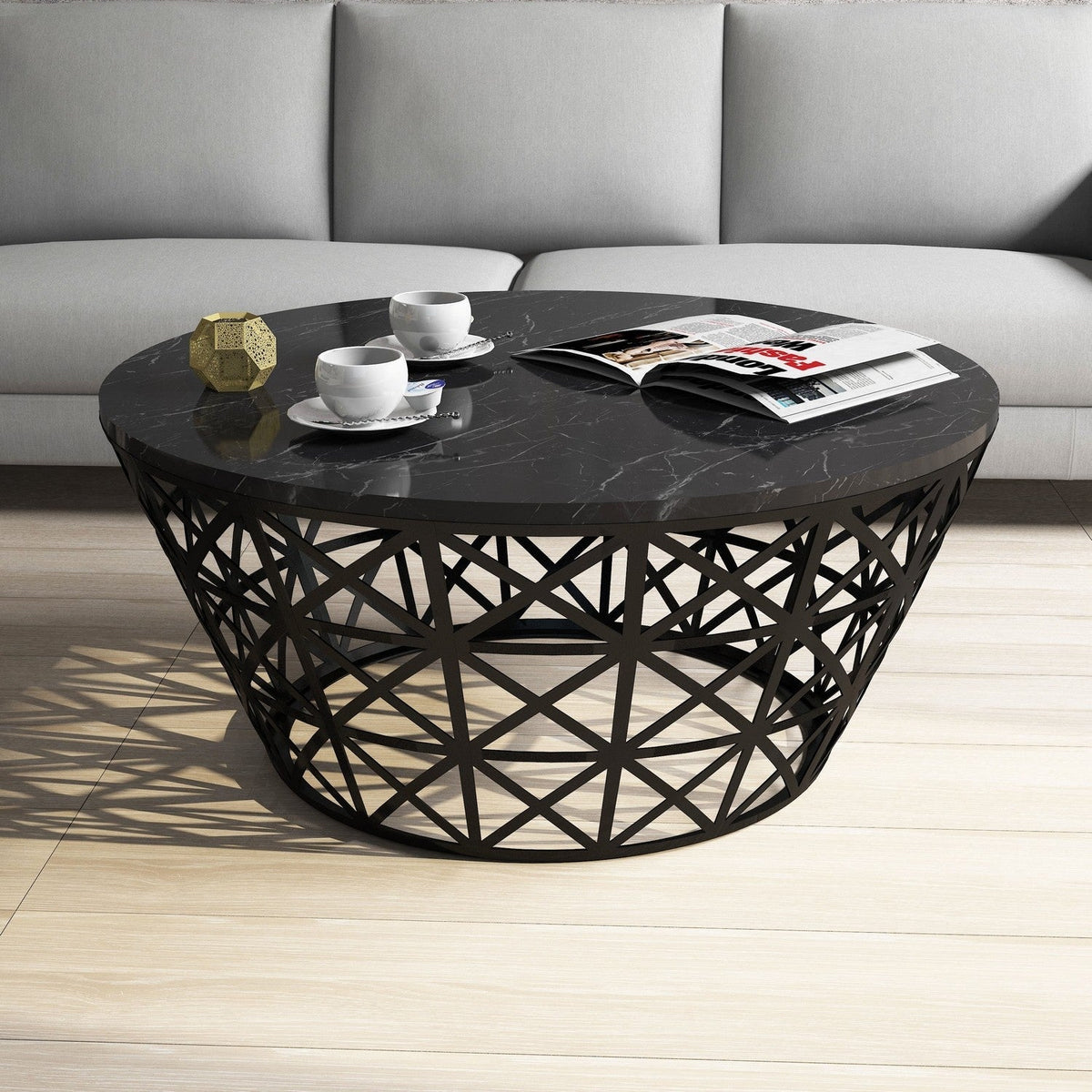 Masuta de cafea Stil, din PAL melaminat, marmura neagra, 90x90x38 cm