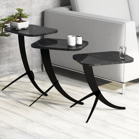 Set 3 masute Pion, din PAL melaminat, marmura neagra, 35x45x60 cm