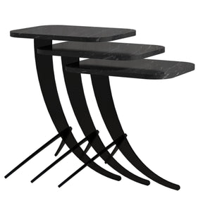 Set 3 masute Pion, din PAL melaminat, marmura neagra, 35x45x60 cm