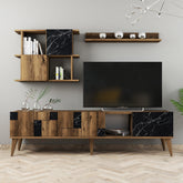 Set Living Madrid, din PAL melaminat, marmura neagra/alun - 180x34x130 cm