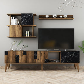 Set Living Madrid, din PAL melaminat, marmura neagra/alun - 180x34x130 cm