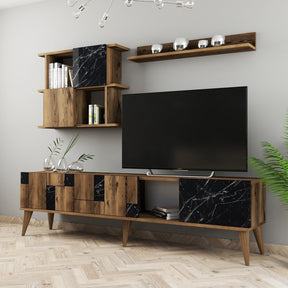 Set Living Madrid, din PAL melaminat, marmura neagra/alun - 180x34x130 cm