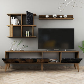 Set Living Madrid, din PAL melaminat, marmura neagra/alun - 180x34x130 cm