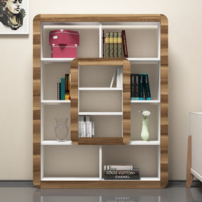 Biblioteca Orkide, din PAL melaminat, alb/nuc, 109x22x140 cm