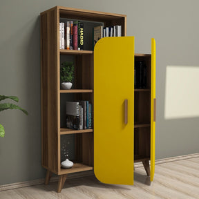 Dulap Form, din PAL melaminat, nuc/galben, 90x32x132 cm