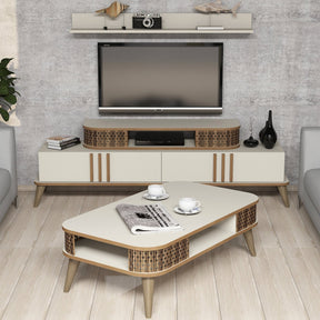 Set Living Eylul, din PAL melaminat, crem, 3 piese