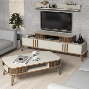 Set Living Eylul, din PAL melaminat, crem, 3 piese