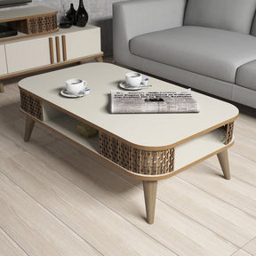 Set Living Eylul, din PAL melaminat, crem, 3 piese