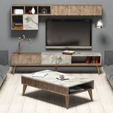 Set Living Milan, 3 piese, din PAL melaminat, alun/alb