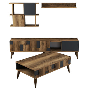 Set Living Madrid, 4 piese, din PAL melaminat, gri antracit