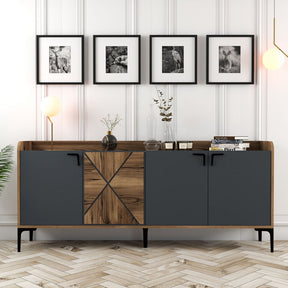 Comoda 3 usi Venedik, din PAL melaminat, nuc/gri antracit, 180x35x78 cm