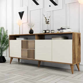Comoda Milan, din PAL melaminat, alun/crem, 180x35x79 cm
