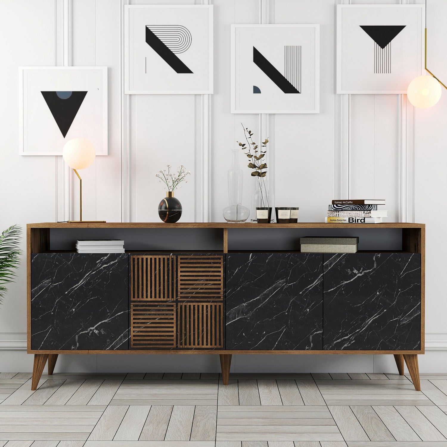Comoda Milan, nuc/negru, PAL melaminat, 180x79x35 cm