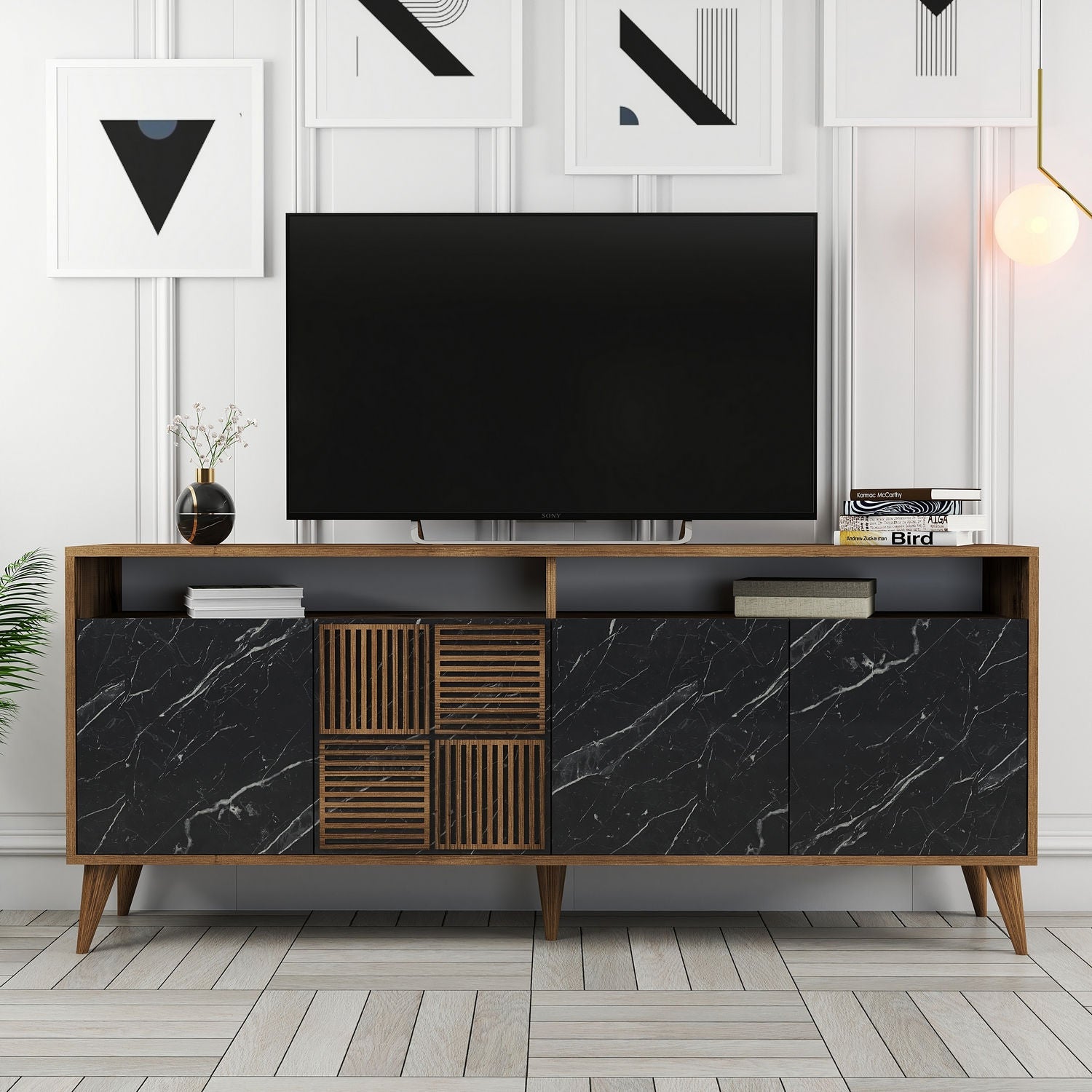 Comoda Milan, nuc/negru, PAL melaminat, 180x79x35 cm