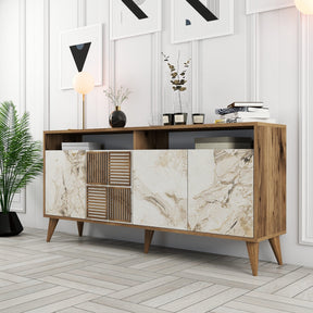 Comoda Milan 160, 100% PAL melaminat, nuc/marmura alba, 160x78x35 cm