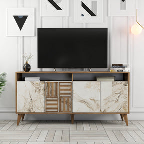 Comoda Milan 160, 100% PAL melaminat, nuc/marmura alba, 160x78x35 cm