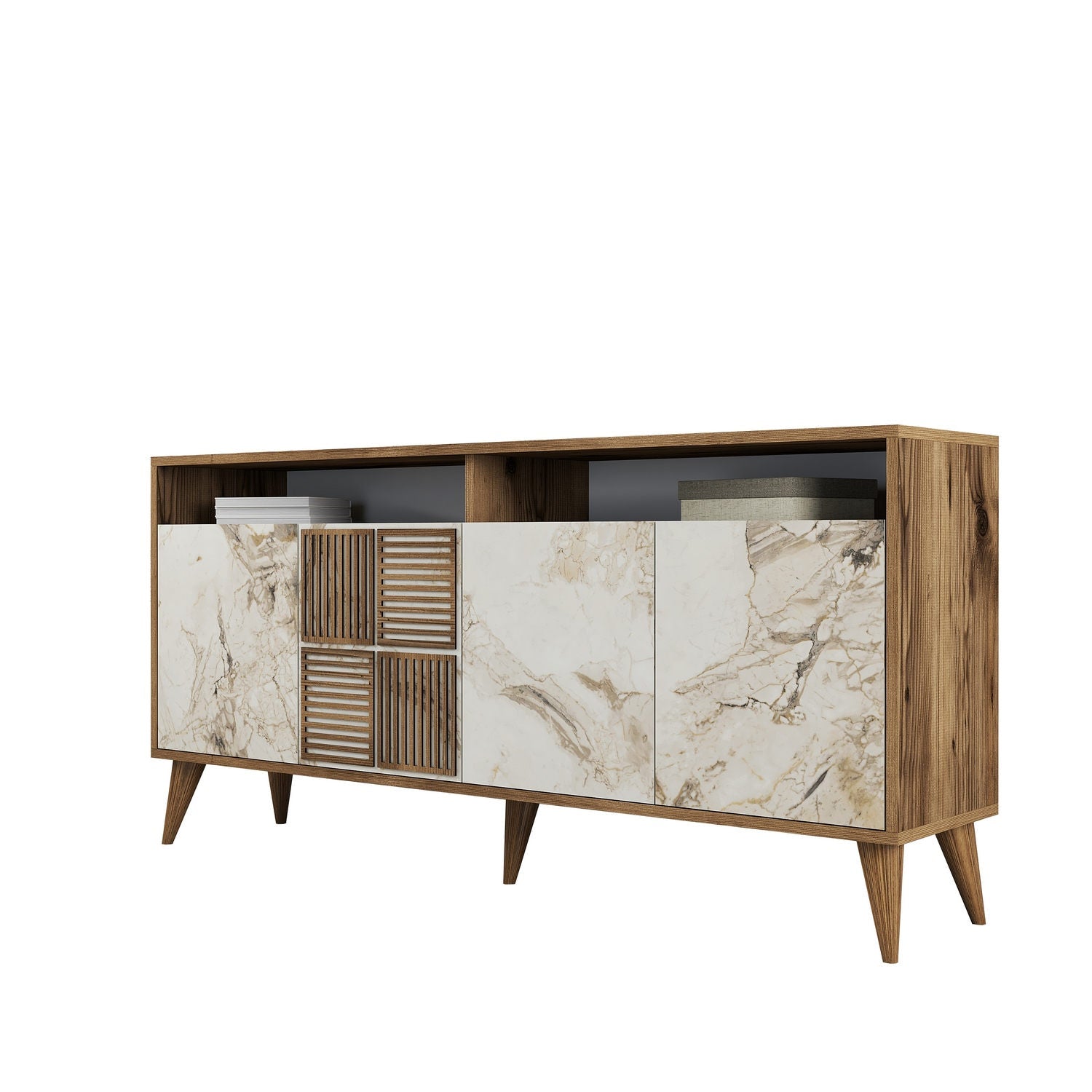 Comoda Milan 160, 100% PAL melaminat, nuc/marmura alba, 160x78x35 cm