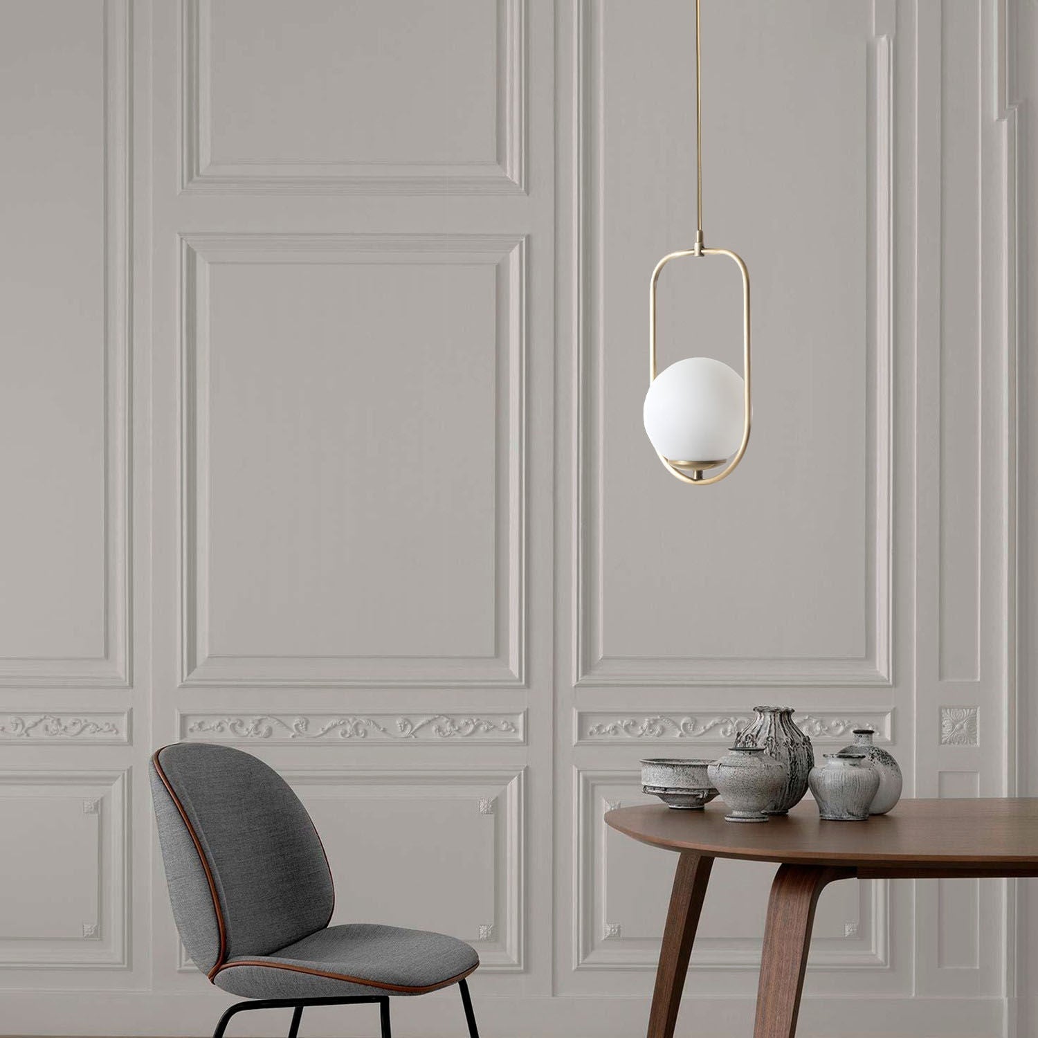 Lampa suspendata Ahu, cadru metalic/sticla, auriu/alb, 70x18 cm