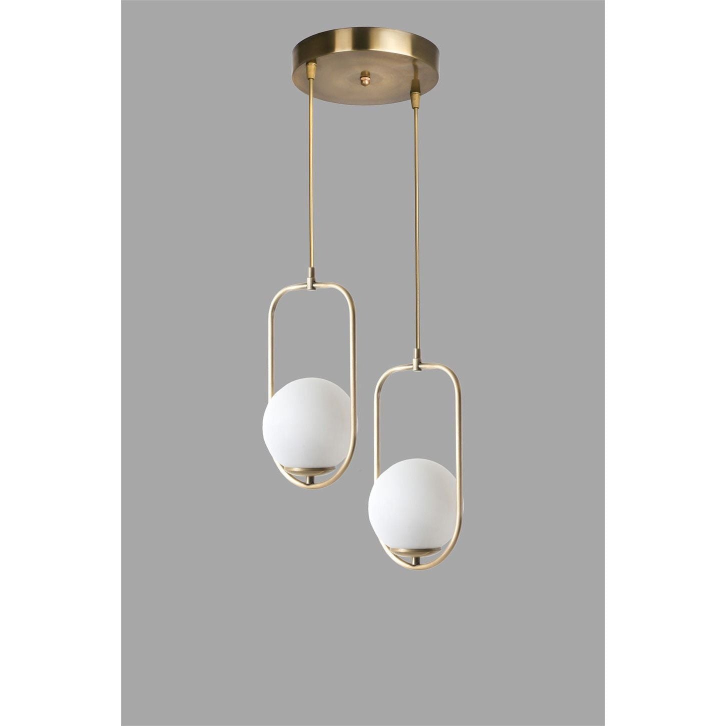 Lampa suspendata Ahu, 2 becuri, cadru metalic/sticla, auriu/alb, 70x25 cm