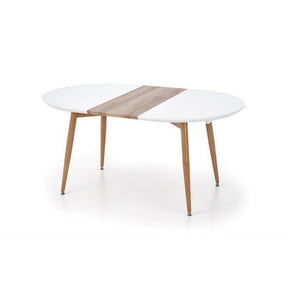 Masa ovala living alb cu honey oak Edward, 120/200X100X75 CM