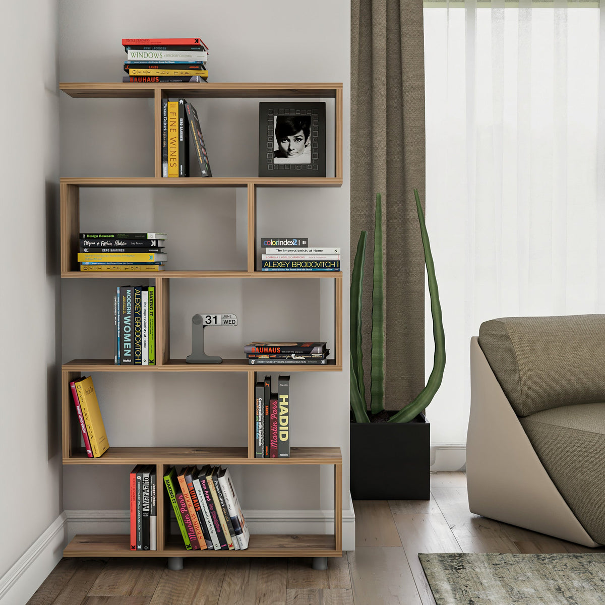 Biblioteca Elif, stejar, PAL melaminat, 90x156x20 cm
