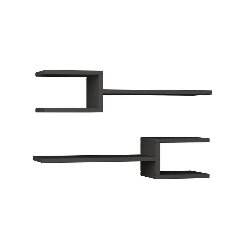 Set 2 rafturi Fork, gri antracit, PAL, 75x22x17 cm