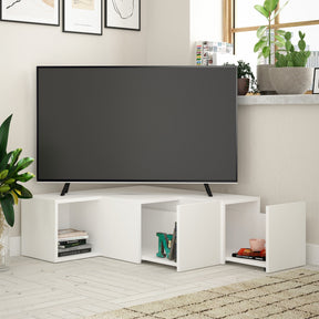 Comoda Tv pe colt Compact, alba, PAL melaminat, 90x32x92 cm