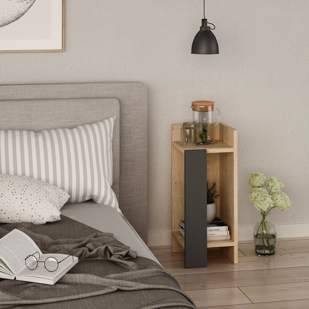 Noptiera Elos Right, stejar/gri, PAL melaminat, 25x60x27 cm