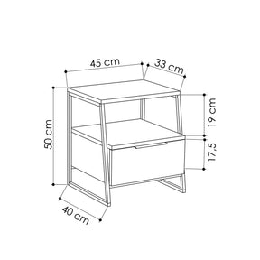 Noptiera 855DTE3547, alb/negru, PAL/metal, 45x41x50 cm
