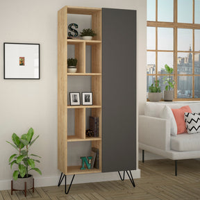 Biblioteca Jedda Bookcase, stejar/gri, PAL melaminat, 79x190x32 cm