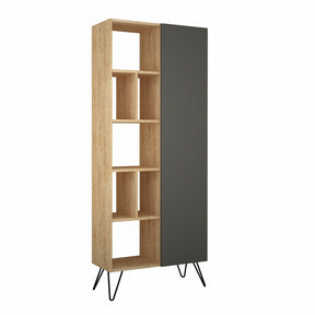 Biblioteca Jedda Bookcase, stejar/gri, PAL melaminat, 79x190x32 cm