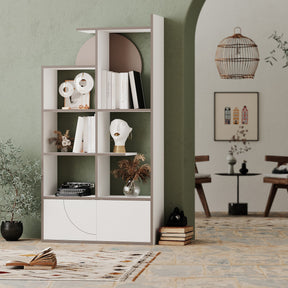 Biblioteca Half, alb/bej, PAL, 85x30x164 cm