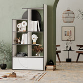 Biblioteca Half, alb/gri, PAL, 85x30x164 cm