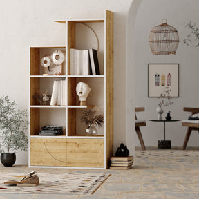 Biblioteca Half, stejar/alb, PAL, 85x30x164 cm
