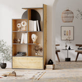 Biblioteca Half, stejar/gri, PAL, 85x30x164 cm